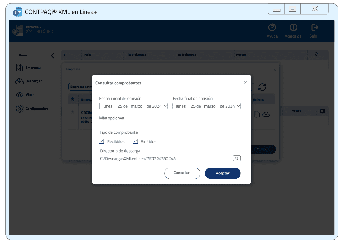 Parámetros de descarga